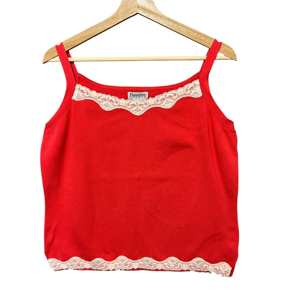 Hampshire Studio Coral Lace Trim Knit‎ Tank Top Sleeveless Sweater Womens XL